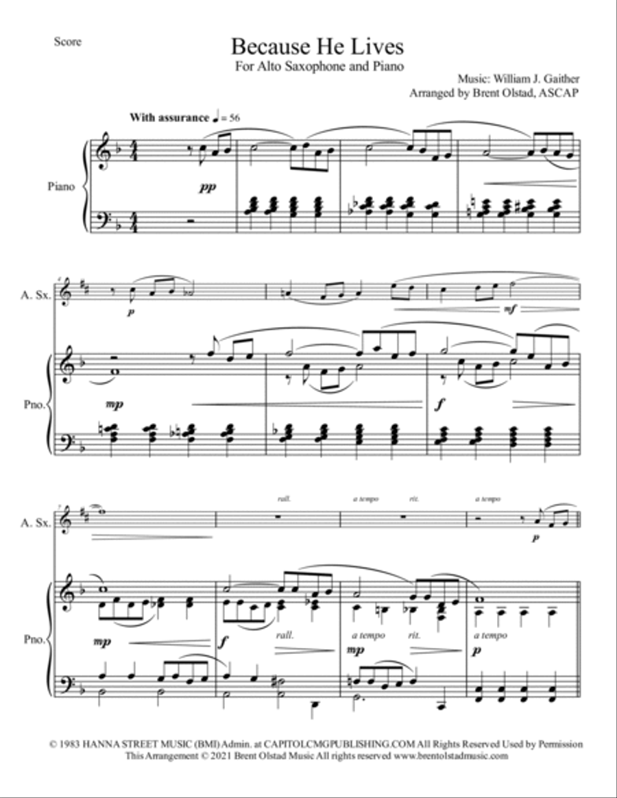 Because He Lives Alto Saxophone scores gallery preview page 2
