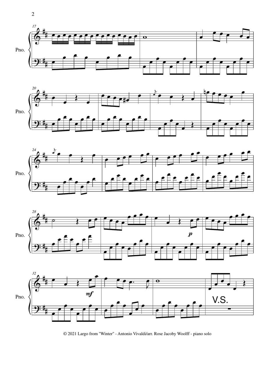 Largo from Winter (Vivaldi) - piano solo Piano Solo scores gallery preview page 2