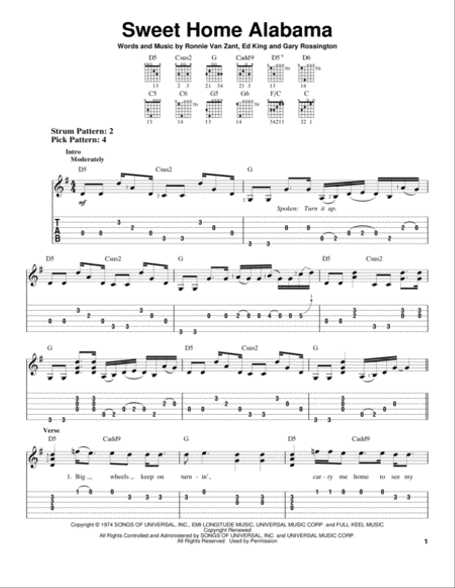 Sweet Home Alabama Acoustic Guitar scores gallery preview page 1