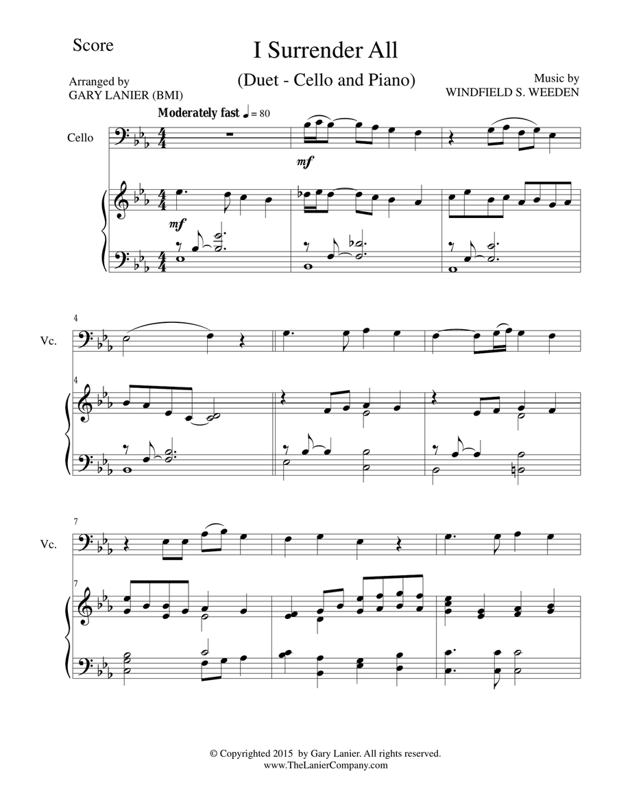 Gary Lanier: 3 BEAUTIFUL HYMNS (Duets for Cello & Piano) Gary Lanier: 3 BEAUTIFUL HYMNS (Duets for Cello & Piano) Piano scores gallery preview page 2