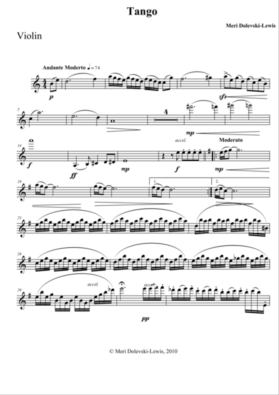 Tango for Violin and Piano Violin Solo scores gallery preview page 1