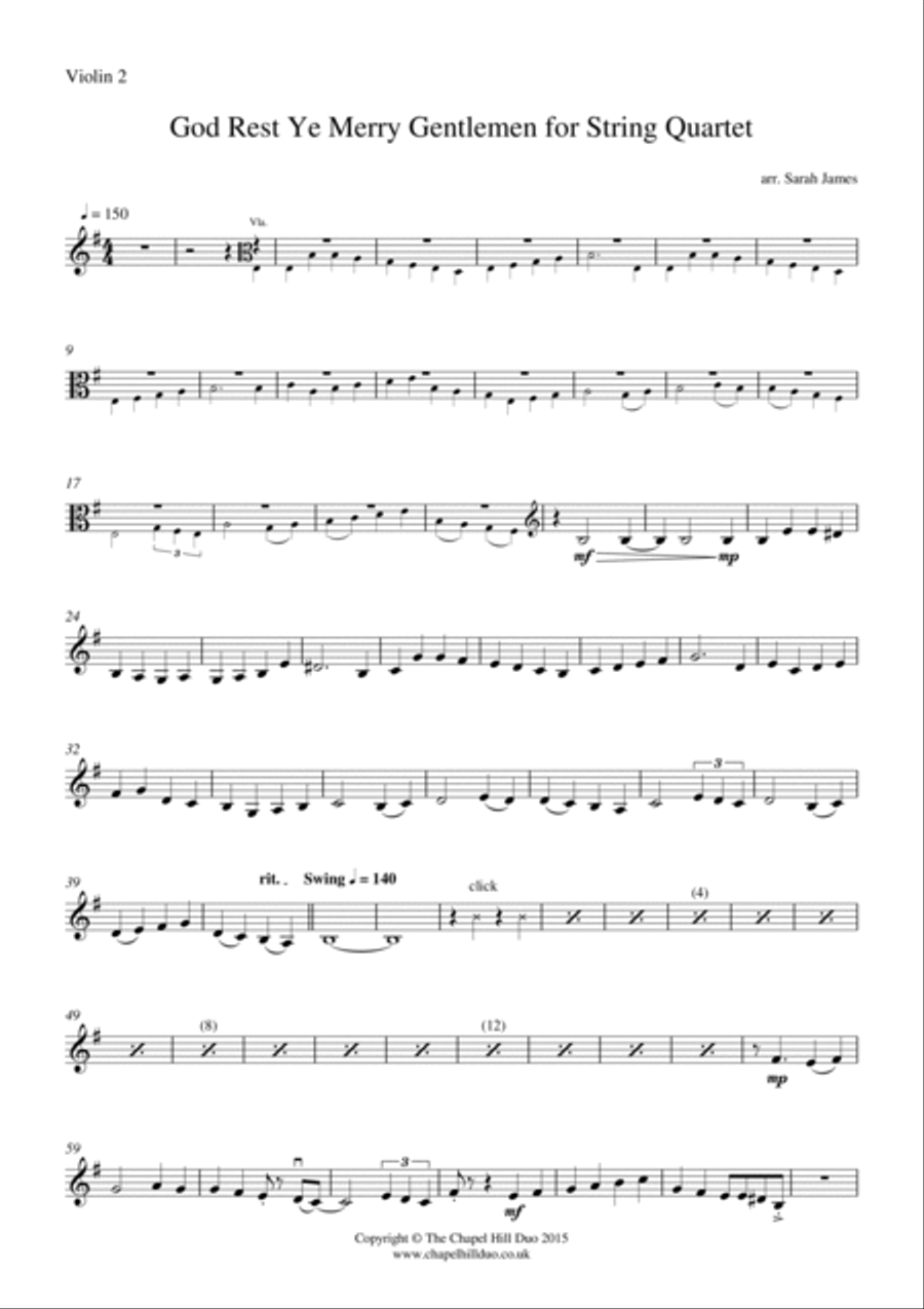 God Rest Ye Merry Gentlemen for String Quartet - Full Length arrangement by the Chapel Hill Duo String Quartet scores gallery preview page 4