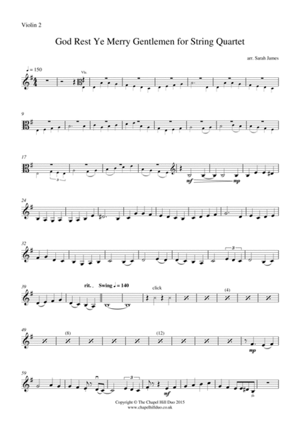 God Rest Ye Merry Gentlemen for String Quartet - Full Length arrangement by the Chapel Hill Duo image number null