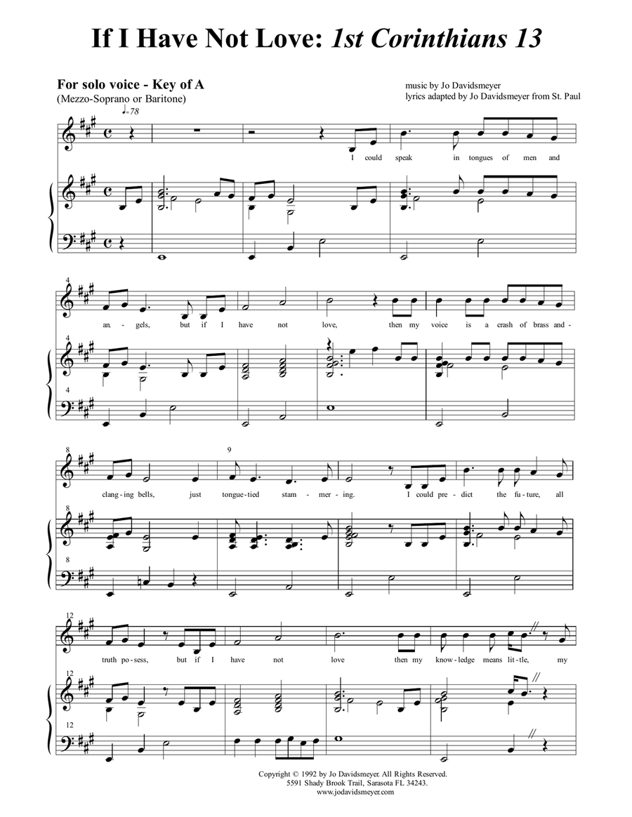 If I Have Not Love (1st Corinthians Chapter 13) Wedding SOLO Piano, Vocal scores gallery preview page 1