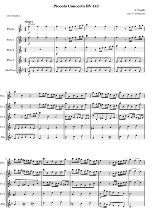 Book cover for Vivaldi - Piccolo Concerto RV 443 - First movement - version for Flute Quintet or Flute Choir
