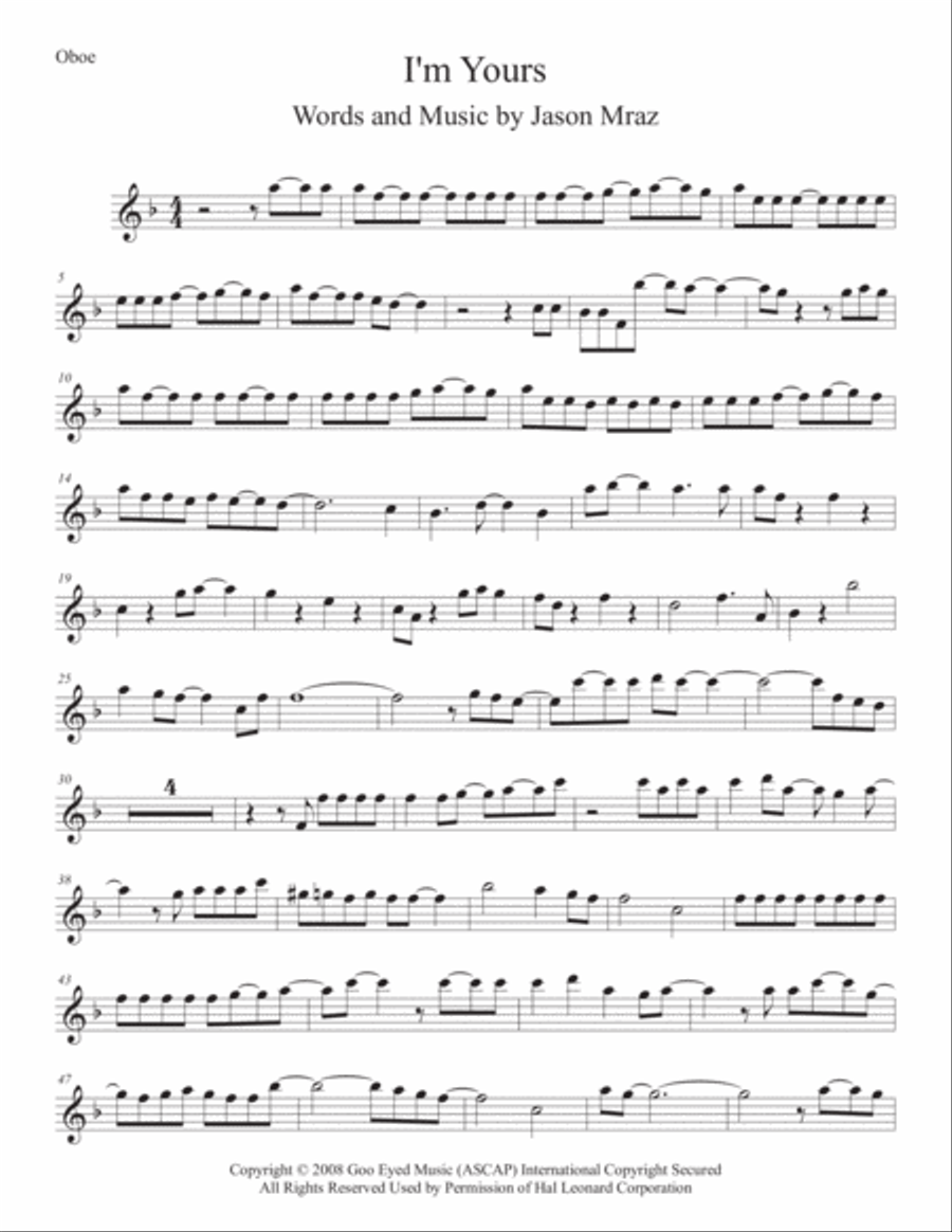 I'm Yours I'm Yours Oboe Solo scores gallery preview page 1