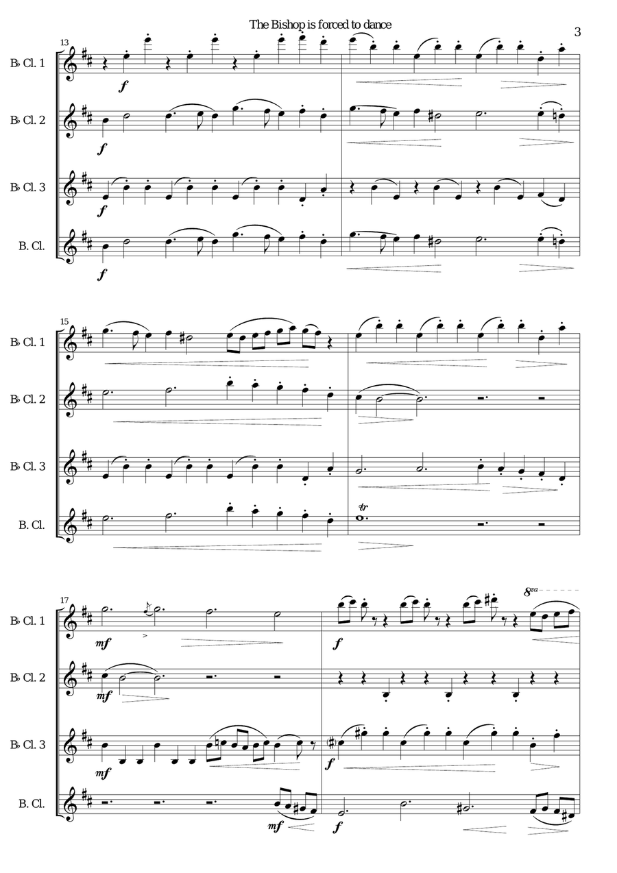 The bishop is forced to dance for clarinet quartet Clarinet Quartet scores gallery preview page 3