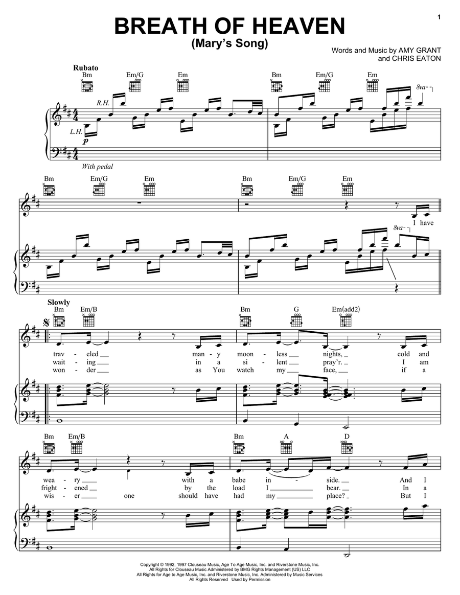Breath Of Heaven (Mary's Song) Piano, Vocal, Guitar scores gallery preview page 1