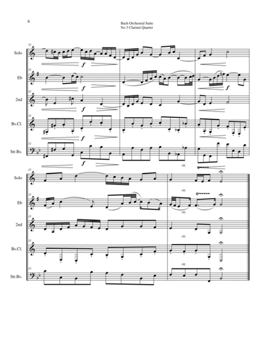 Bach 1730 BWV 1068 Suite No 3 in D II Air for Clarinet quartet with optional string bass