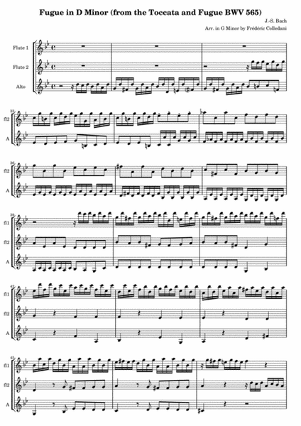 Fugue in D Minor (from the Toccata and Fugue BWV 565), for Flute Quintet or Flute Choir