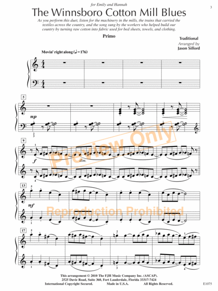 The Winnsboro Cotton Mill Blues by Traditional Piano Solo - Sheet Music