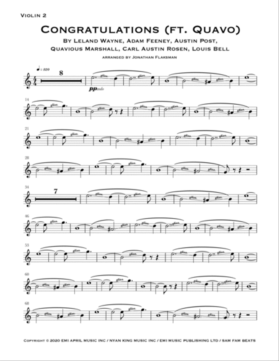 Congratulations (Ft. Quavo) String Quartet scores gallery preview page 3