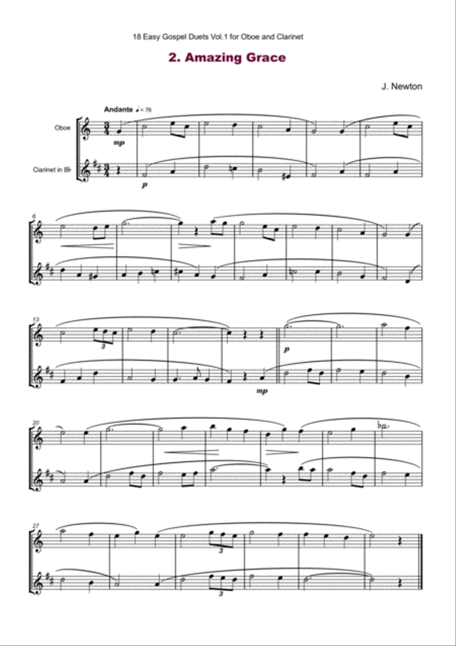 18 Easy Gospel Duets Vol.1 for Oboe and Clarinet Woodwind Duet scores gallery preview page 4