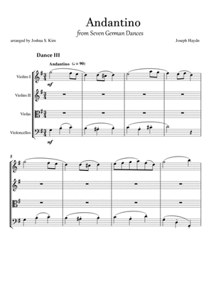 Andantino from Seven German Dances by J. Haydn for String Quartet