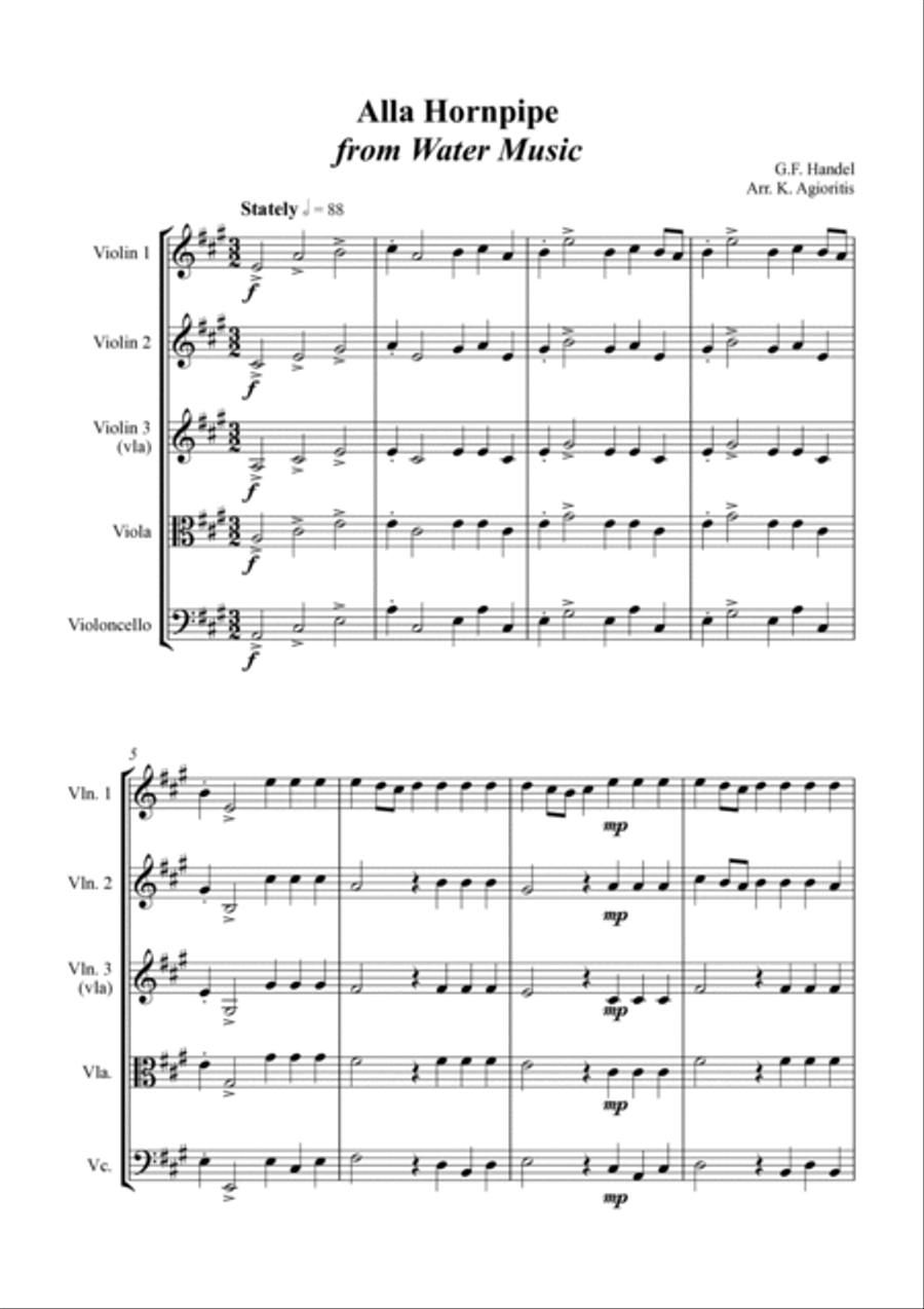 Alla Hornpipe from Handel's Water Music - for String Quartet String Quartet scores gallery preview page 2