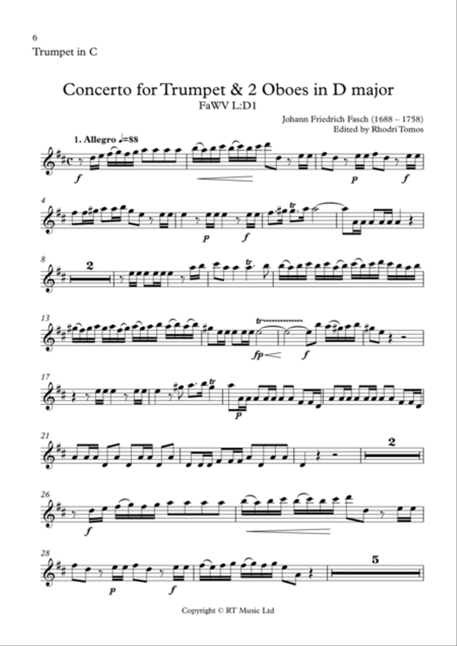 Fasch Trumpet Concerto in D - solo parts Trumpet Solo scores gallery preview page 6