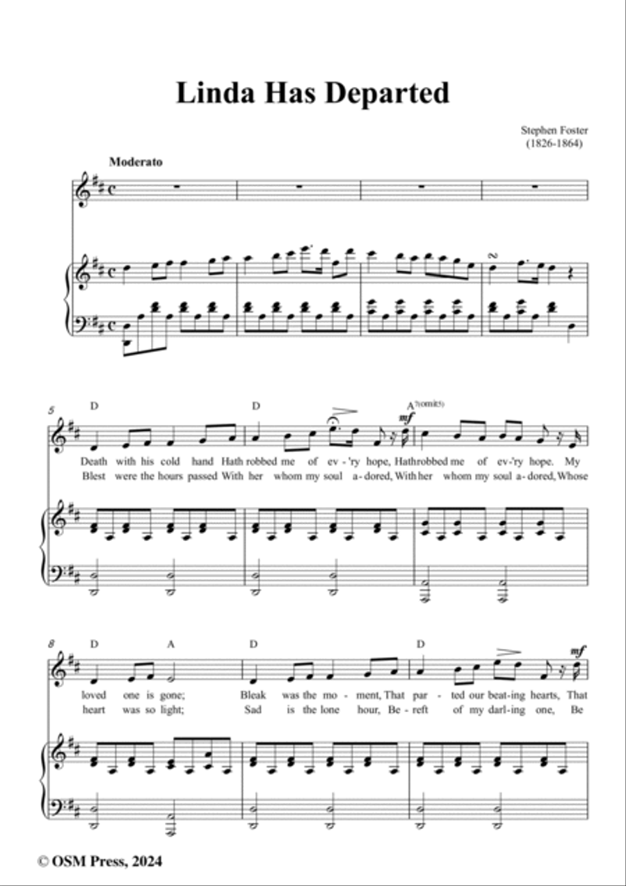 S. Foster-Linda Has Departed,in D Major Voice scores gallery preview page 2