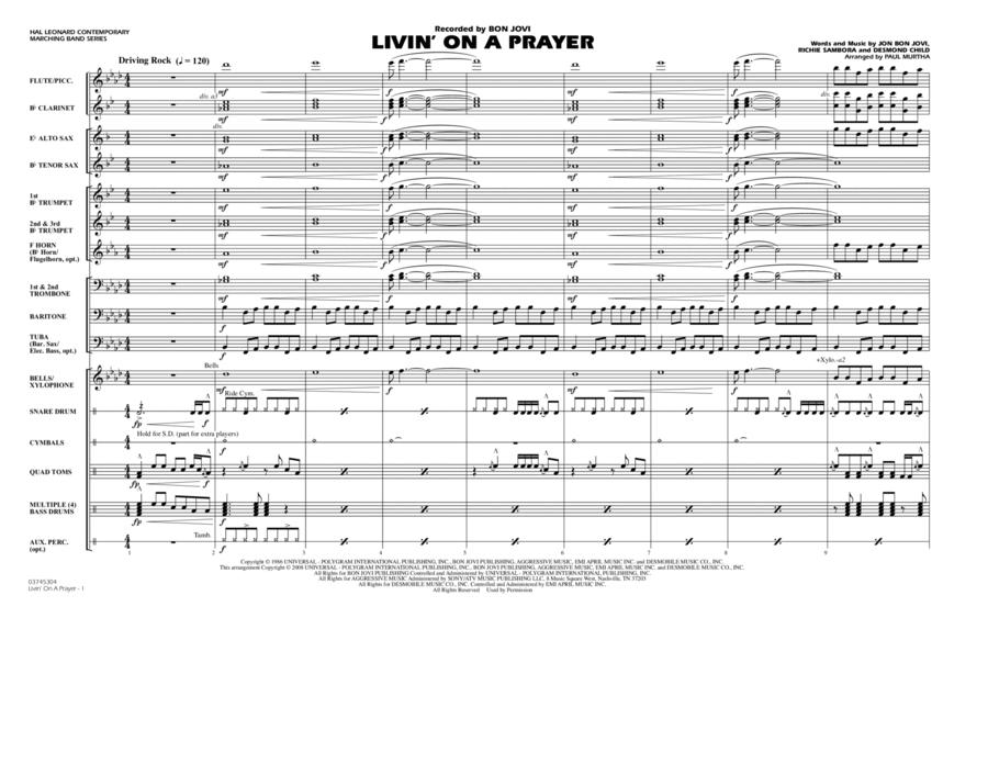 Livin' on a Prayer - Full Score Marching Band scores gallery preview page 1