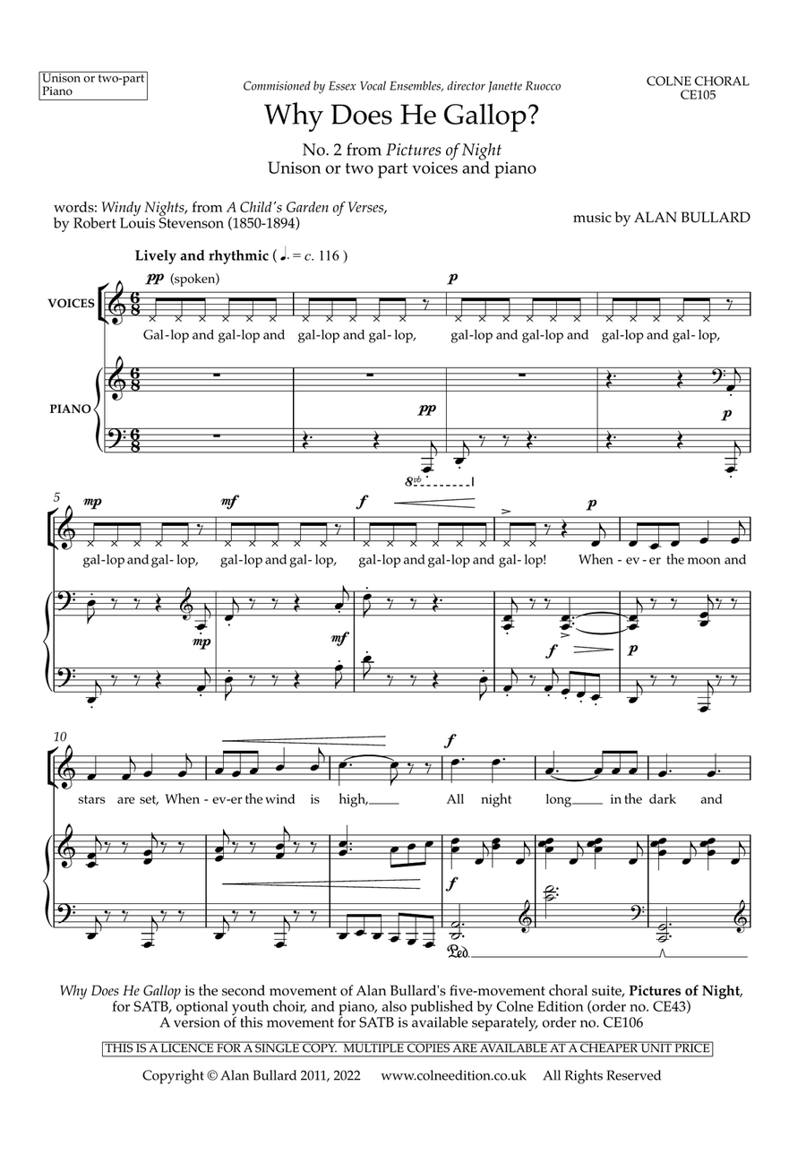 Why Does He Gallop? for unison voices (with optional second part) and piano Unison Choir scores gallery preview page 2