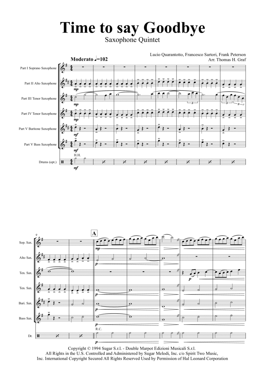 Time To Say Goodbye Woodwind Quintet scores gallery preview page 1