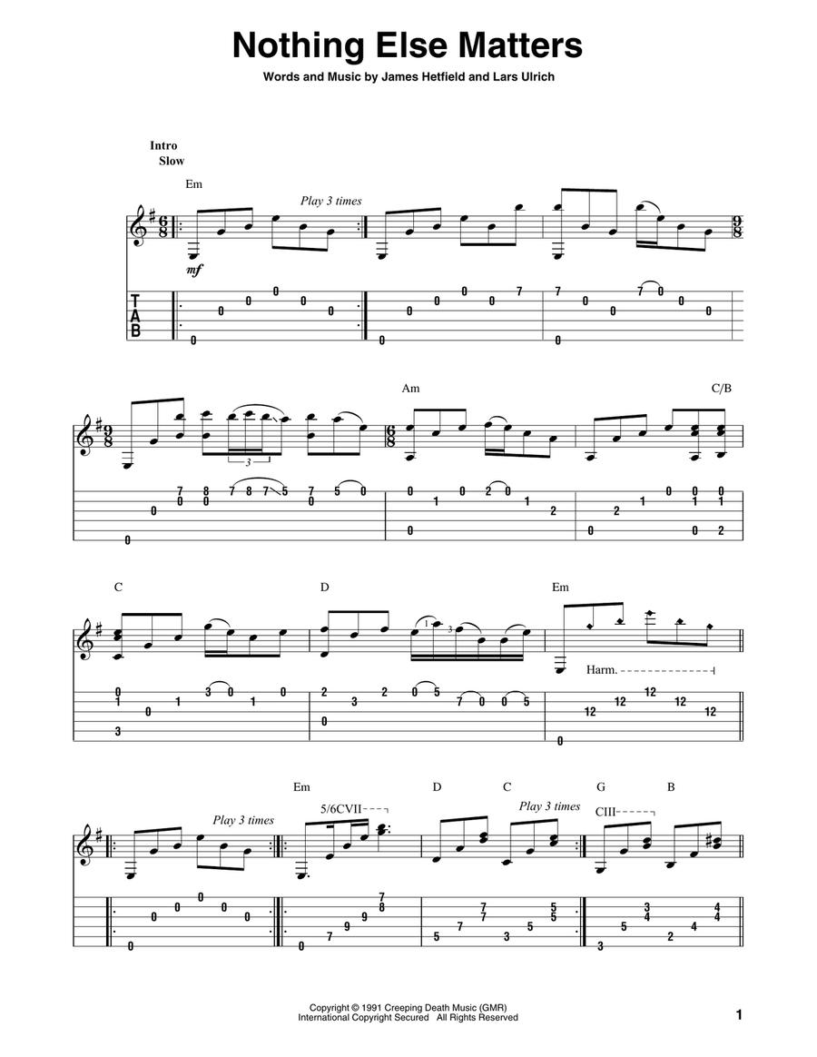 Nothing Else Matters Acoustic Guitar scores gallery preview page 1