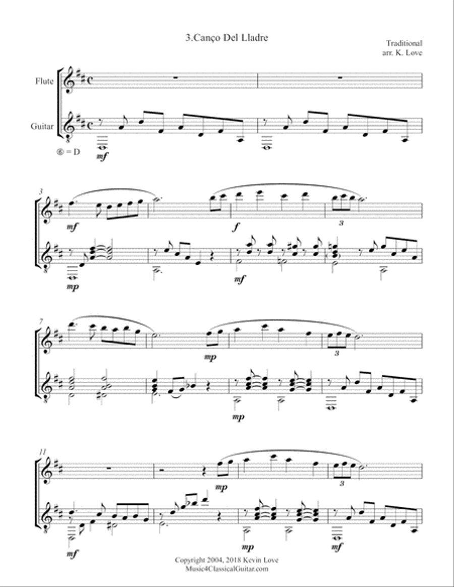 Three Catalan Folk Songs (Flute and Guitar) - Score and Parts Flute scores gallery preview page 5