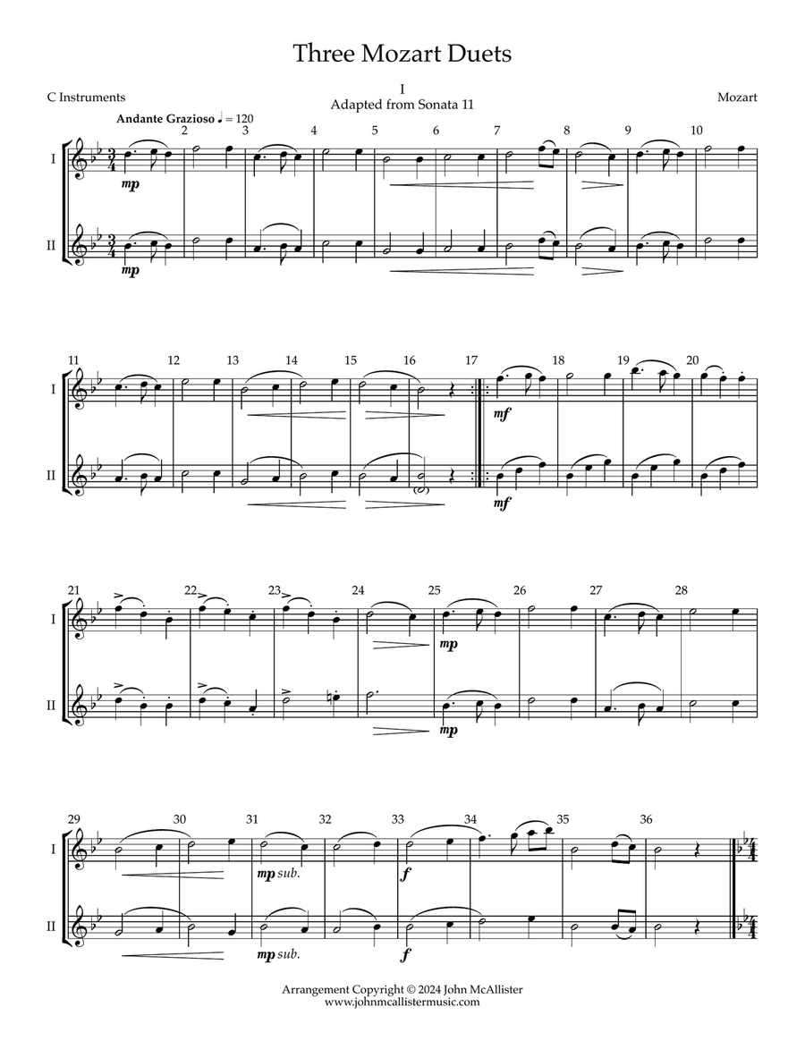 3 Mozart Duets for Band Instruments - All Transpositions Score and Parts scores gallery preview page 2