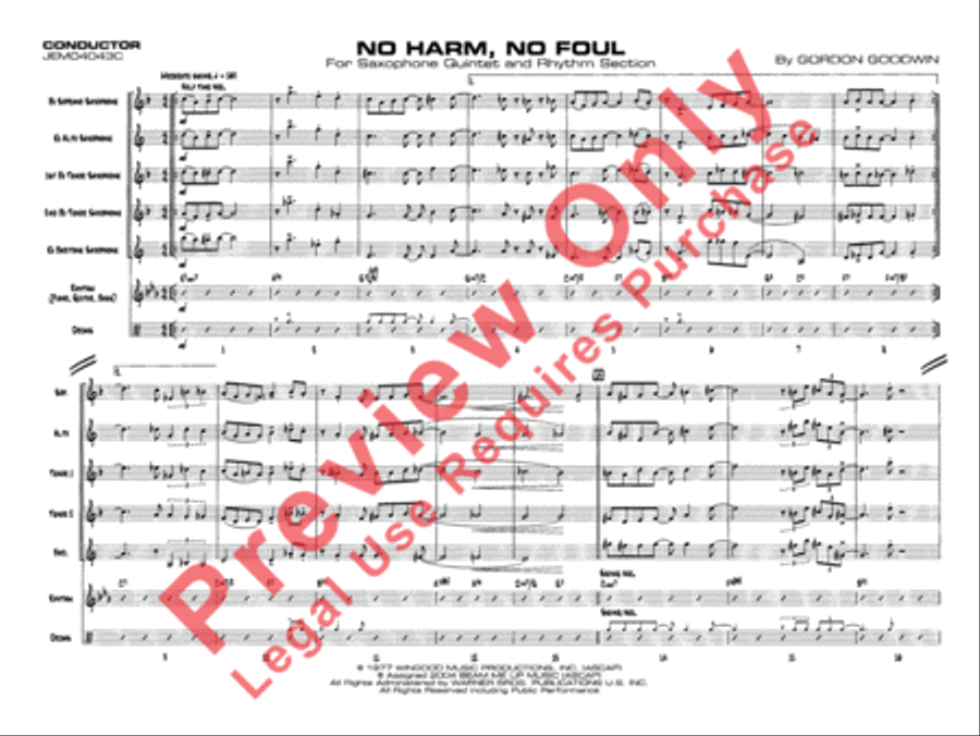 No Harm, No Foul Saxophone Quintet scores gallery preview page 3