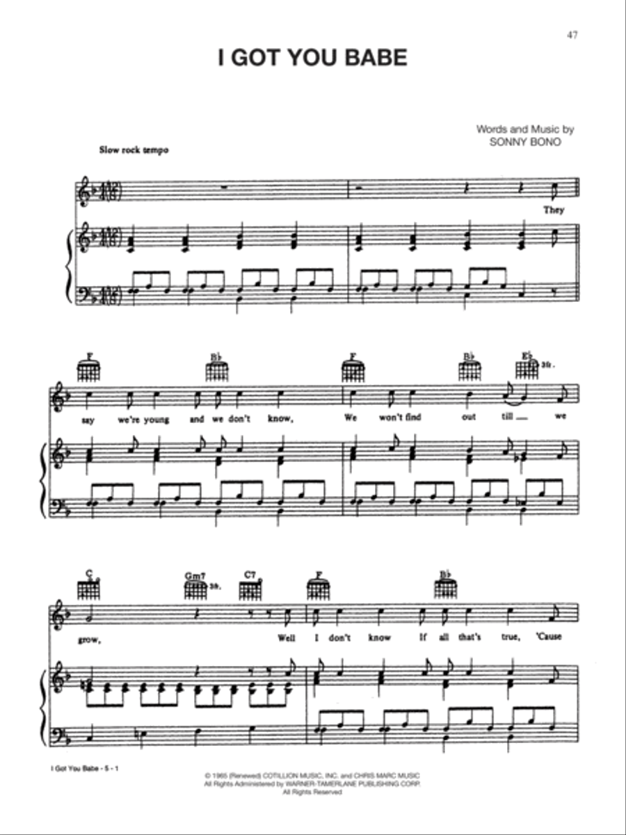 I Got You Babe Piano, Vocal, Guitar scores gallery preview page 1