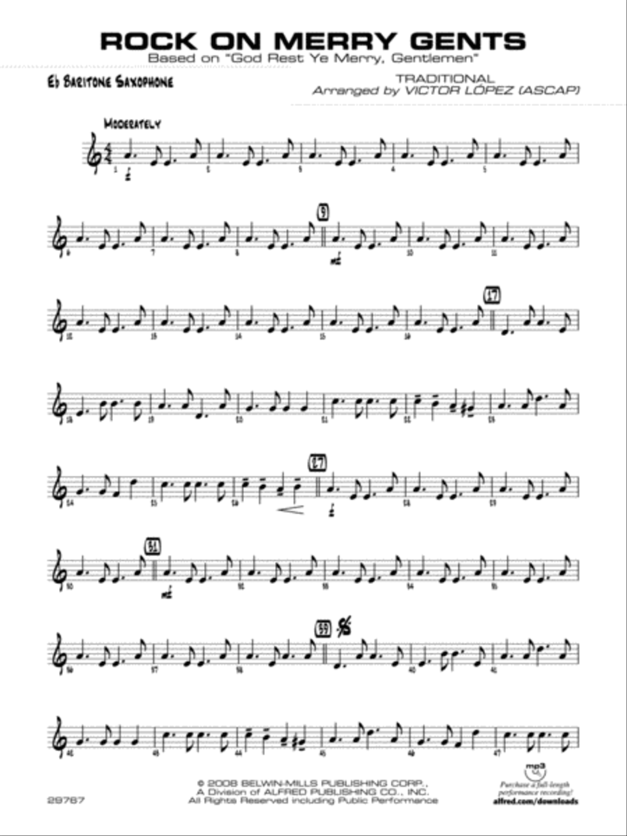 Rock On Merry Gents: E-flat Baritone Saxophone Jazz Ensemble scores gallery preview page 1