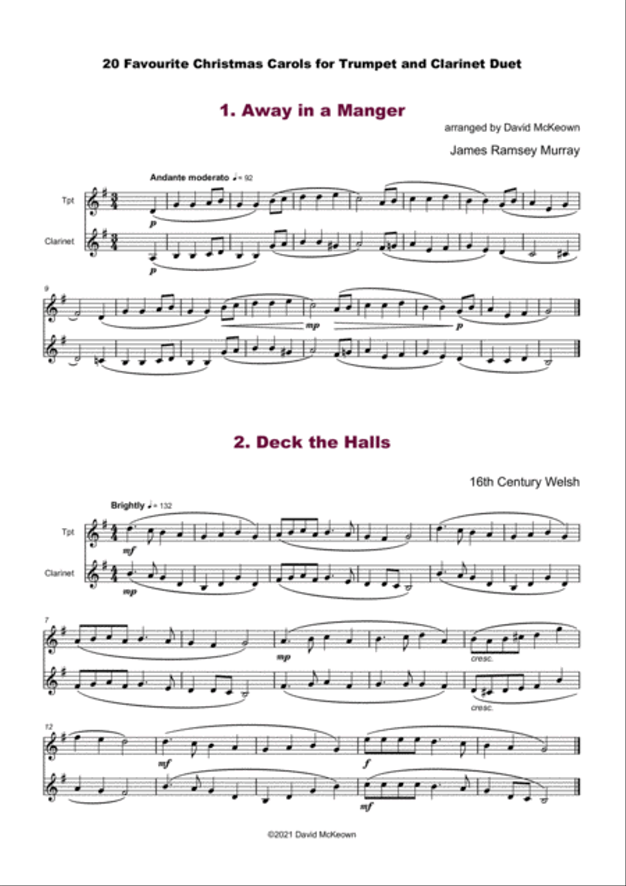 20 Favourite Christmas Carols for Trumpet and Clarinet Duet Clarinet Duet scores gallery preview page 3