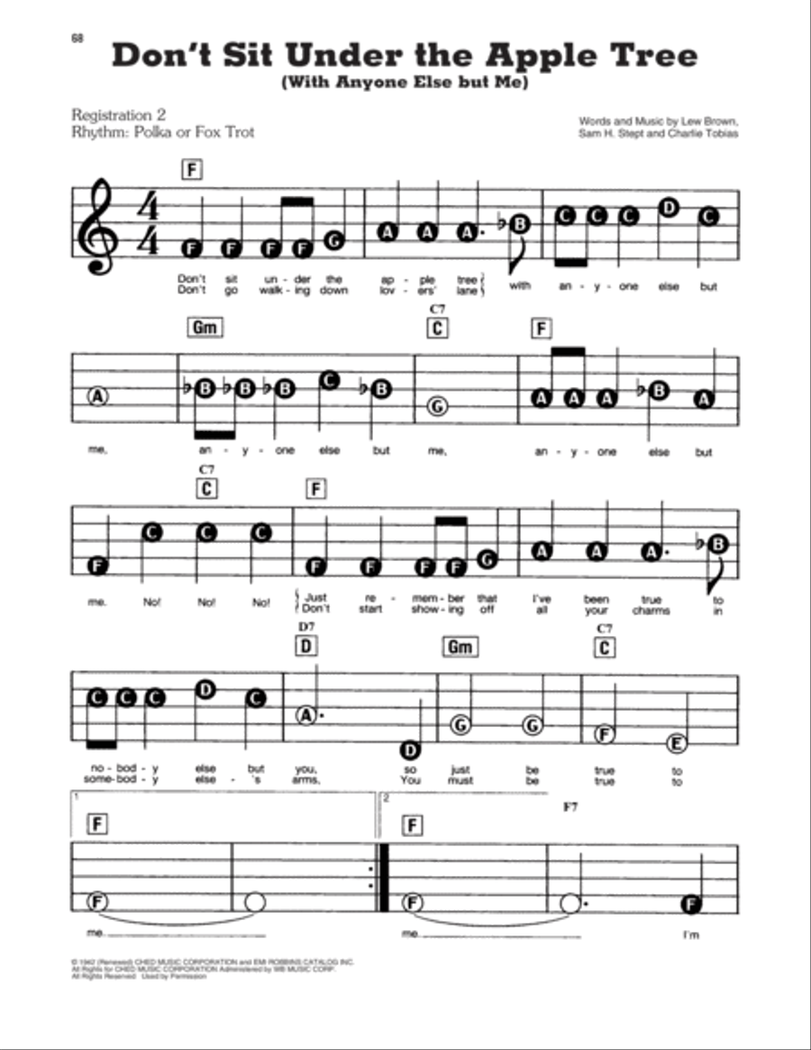 Don't Sit Under The Apple Tree (With Anyone Else But Me) Electronic Keyboard scores gallery preview page 1