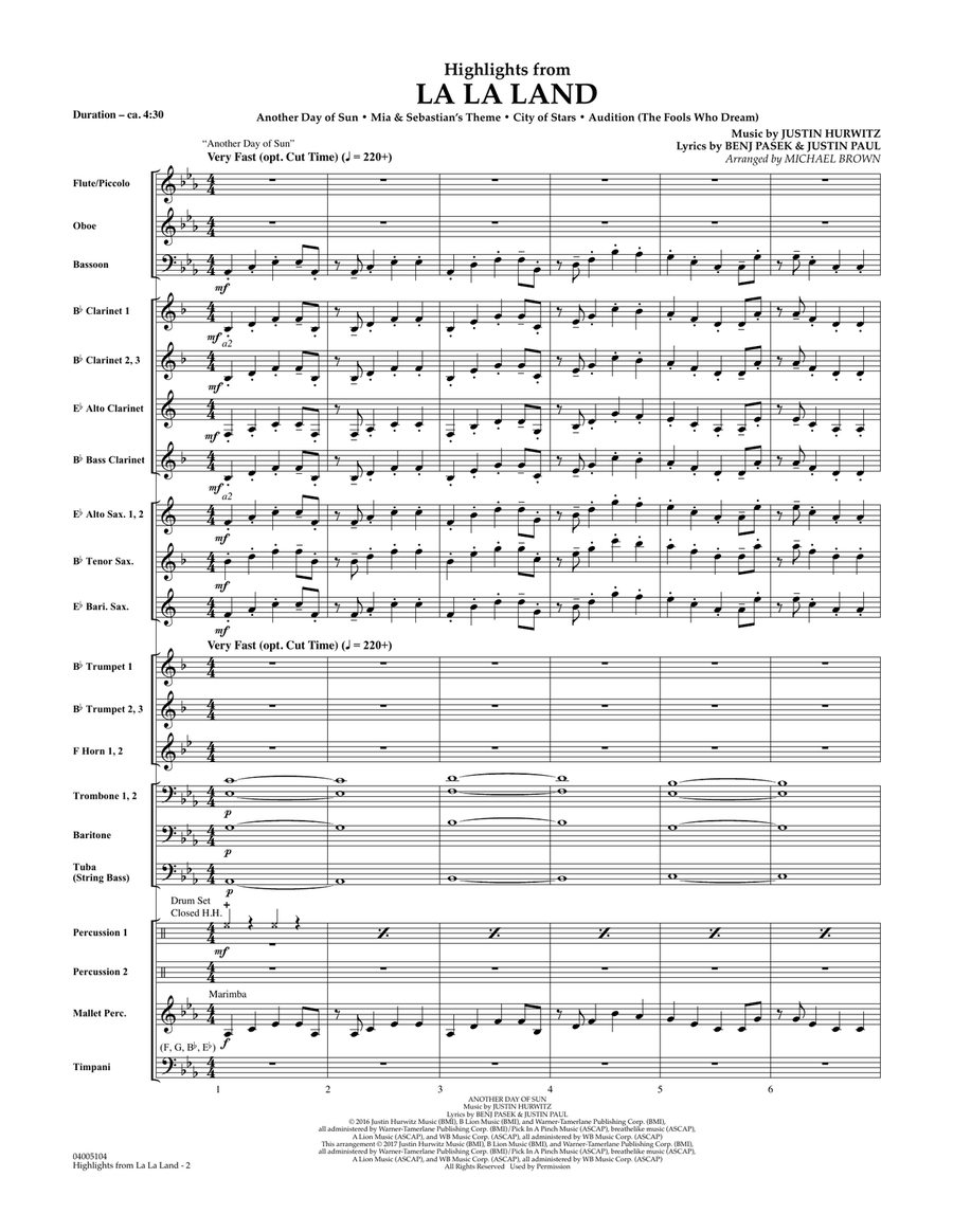 Highlights from La La Land - Conductor Score (Full Score) Concert Band scores gallery preview page 2