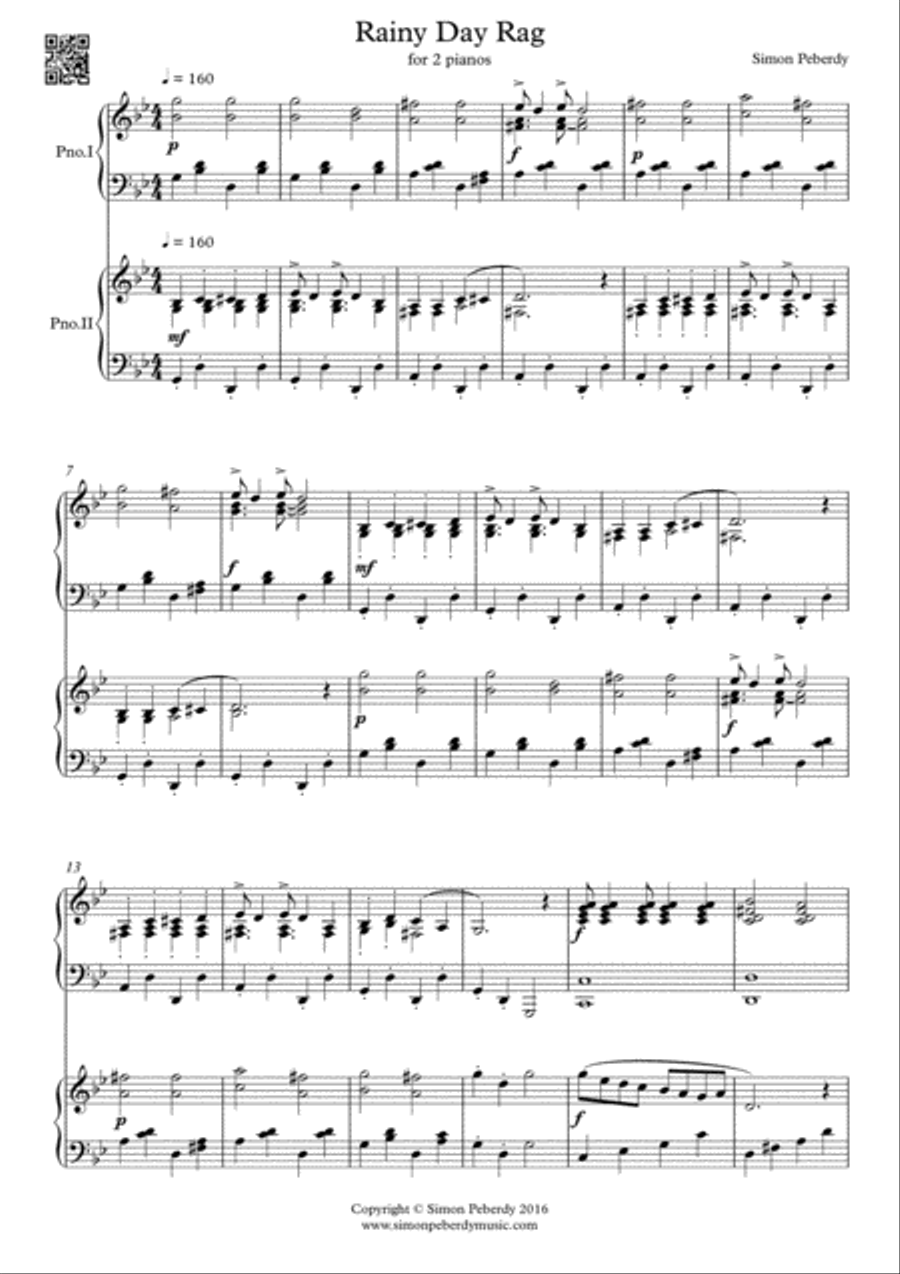 Rainy Day Rag by Simon Peberdy for 2 pianos, 4 hands 2 Pianos, 4-Hands scores gallery preview page 2