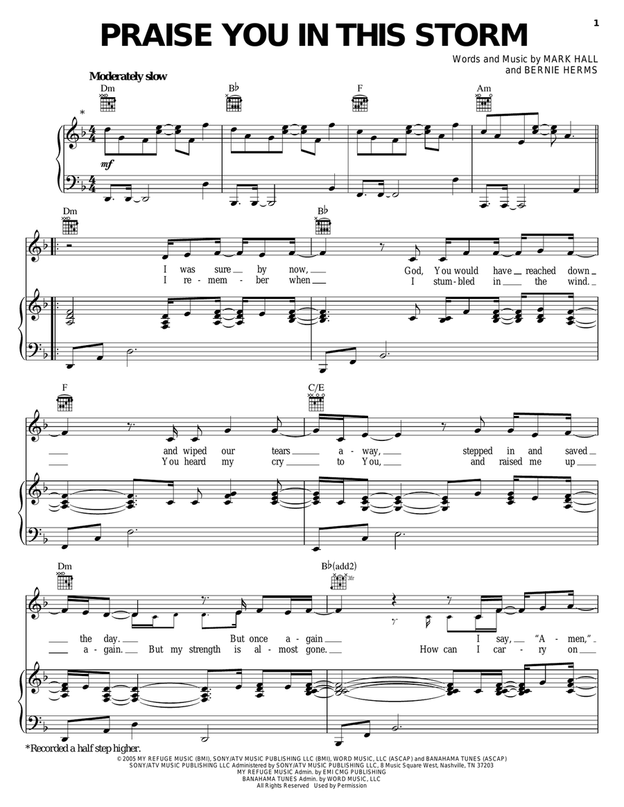 Praise You In This Storm Piano, Vocal, Guitar scores gallery preview page 1