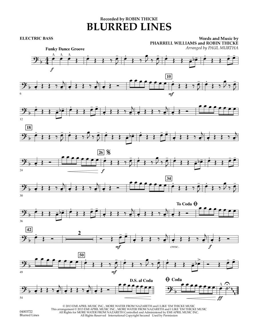 Blurred Lines - Electric Bass Concert Band scores gallery preview page 1