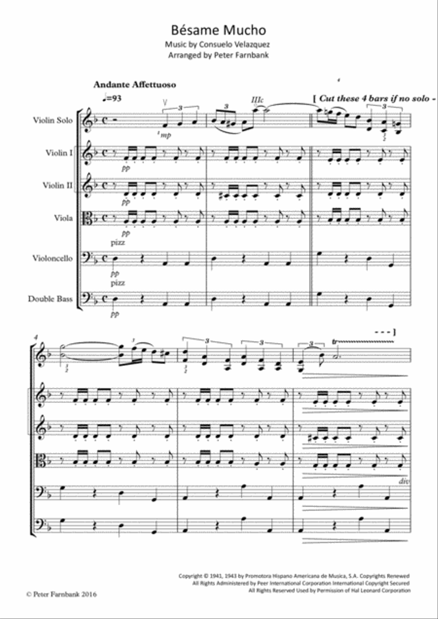 Besame Mucho (Kiss Me Much) String Orchestra scores gallery preview page 5