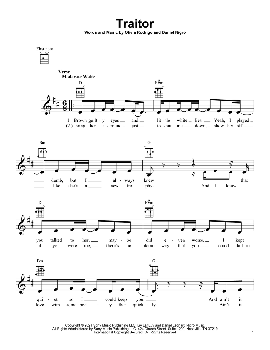 traitor Ukulele scores gallery preview page 1