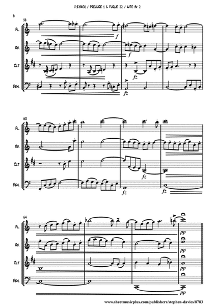 Prelude 1 & Fugue 22 From 'The Well-Tempered Clavier Book 2' For Wind Quartet (Flt, Ob, Clt, Bsn) image number null