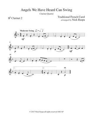Angels We Have Heard Can Swing (clarinet quartet - B Flat Clarinet 2 part)