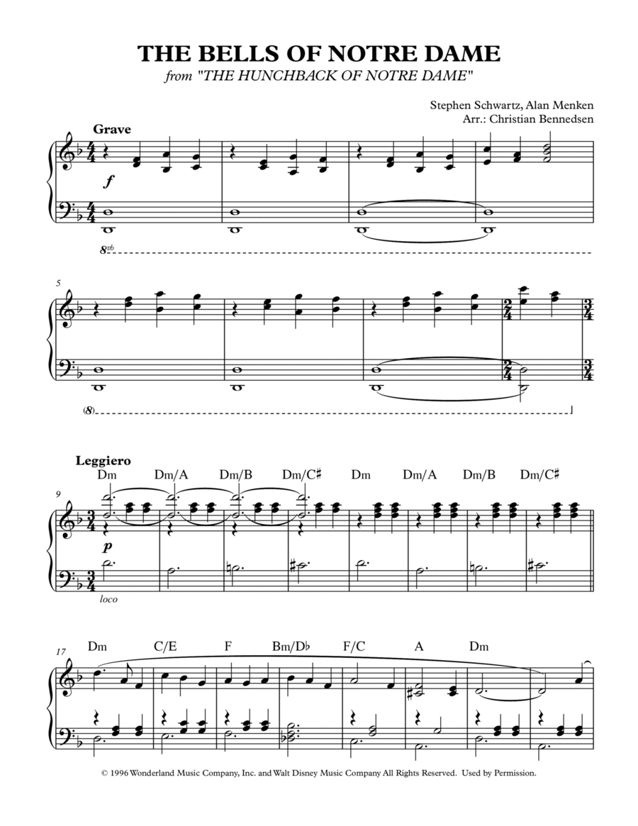 The Bells Of Notre Dame Piano Solo scores gallery preview page 1