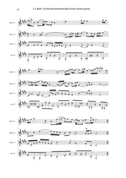 J. S. Bach: Air from the Third Orchestral Suite, arranged for 3 Bb clarinets and bass clarinet by Pa