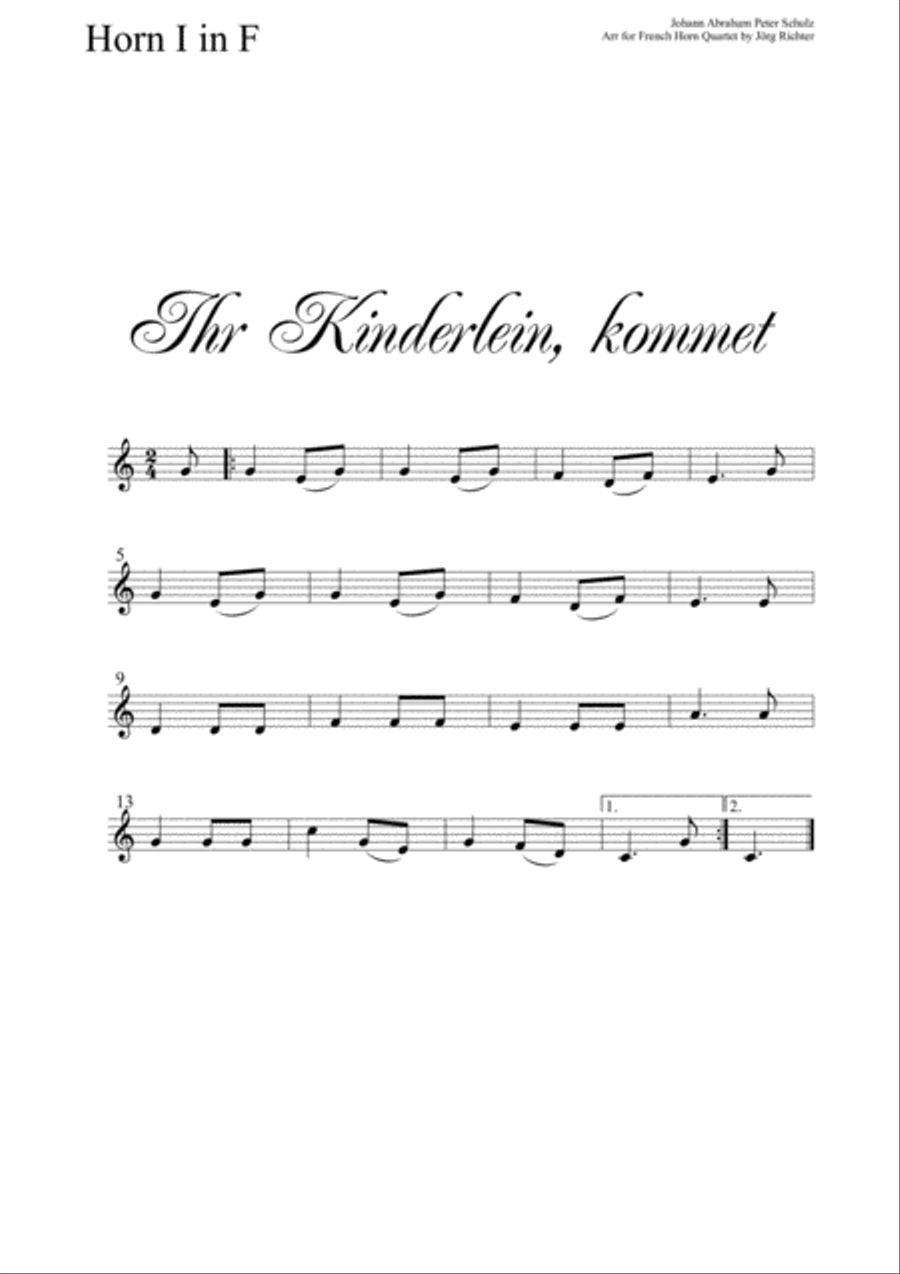 Oh, come, little children (Ihr Kinderlein, kommet) for French Horn Quartet Brass Quartet scores gallery preview page 3