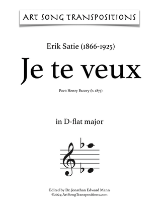 SATIE: Je te veux (transposed to D-flat major and C major)