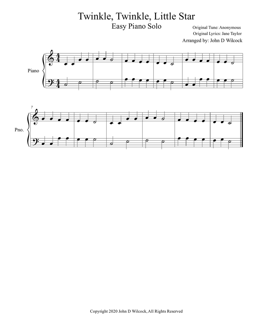 Twinkle, Twinkle, Little Star Easy Piano scores gallery preview page 1