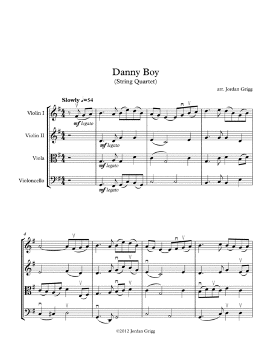 Danny Boy (String Quartet) String Quartet scores gallery preview page 1