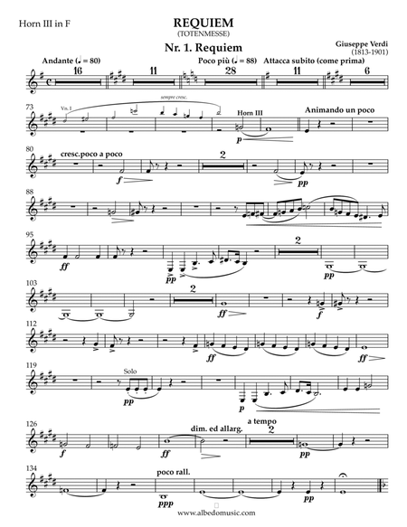 Verdi Requiem - Horn in F 3 (Transposed Part)