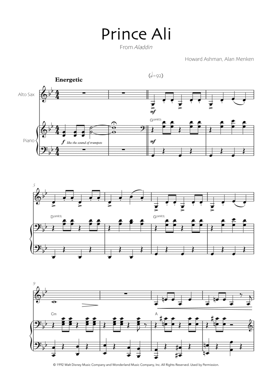 Prince Ali Alto Saxophone scores gallery preview page 1