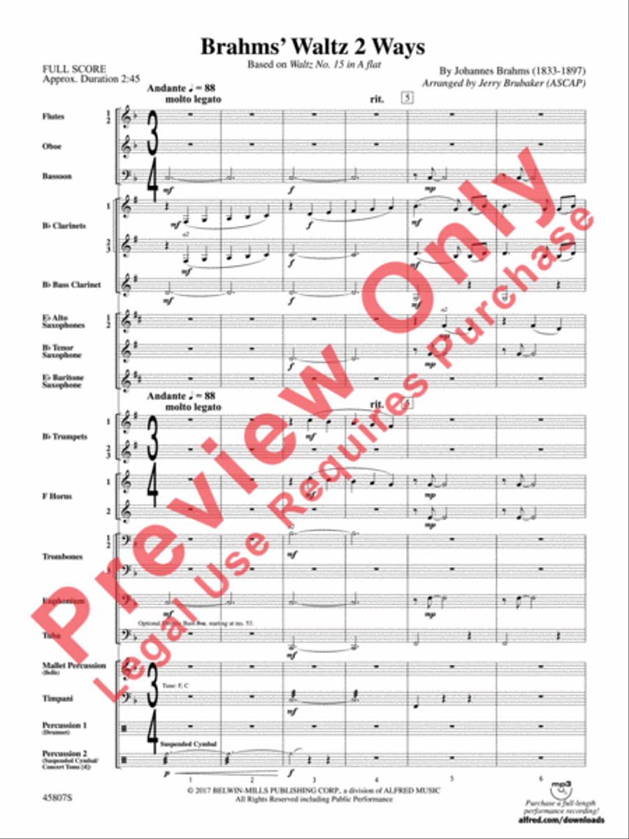 Brahms' Waltz 2 Ways Concert Band scores gallery preview page 4