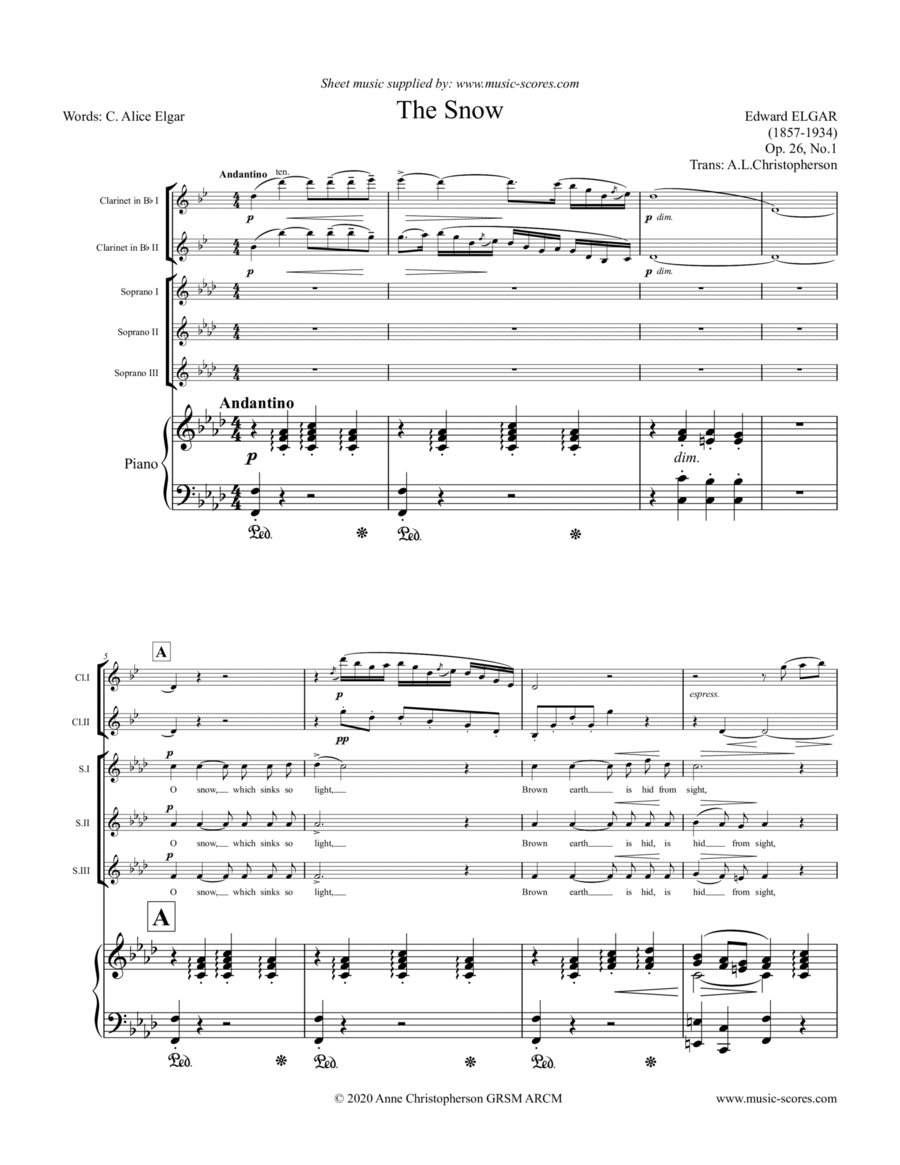 The Snow, Op.26 - SSA voices, Piano and Clarinets SSA scores gallery preview page 1